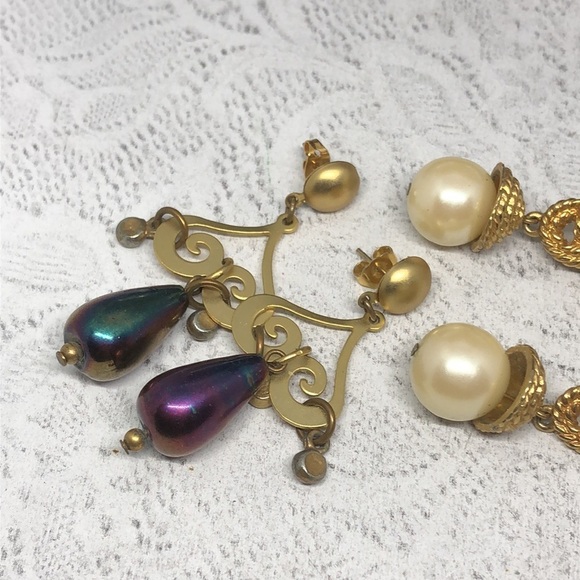 Bundle lot 2 faux pearl baroque style statement glam earrings - Picture 4 of 7